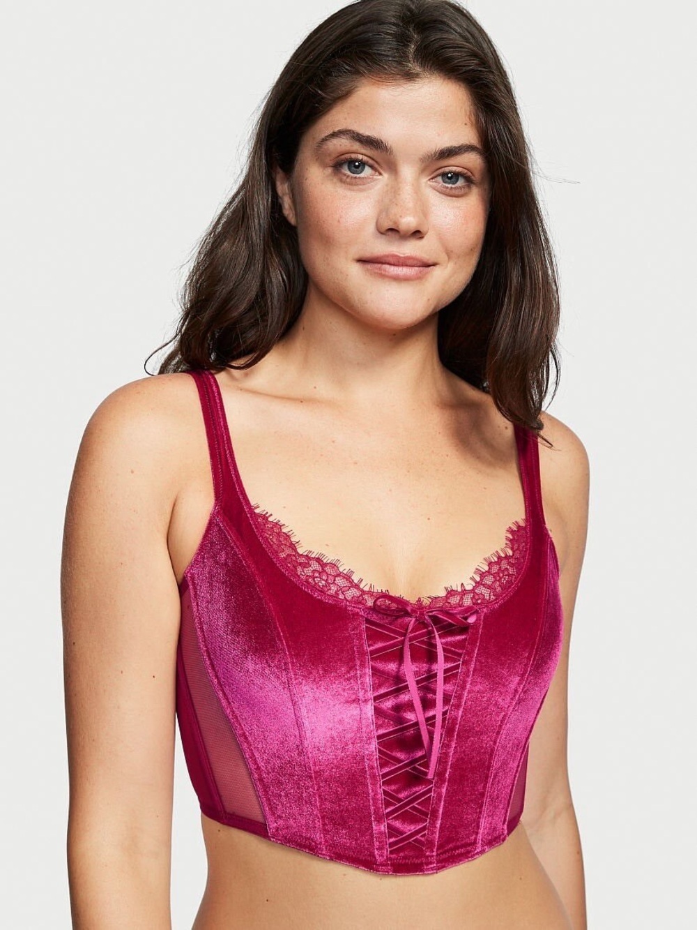 NWT Victoria’s Secret Dream Angels Unlined Lace-Up Velvet Corset Top size M